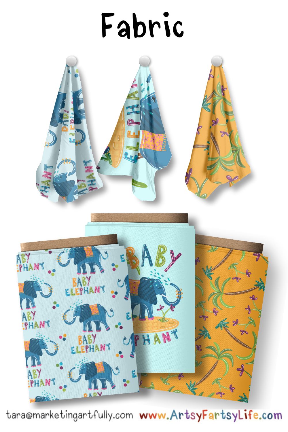 Baby Elephant Surface Design For Fabric