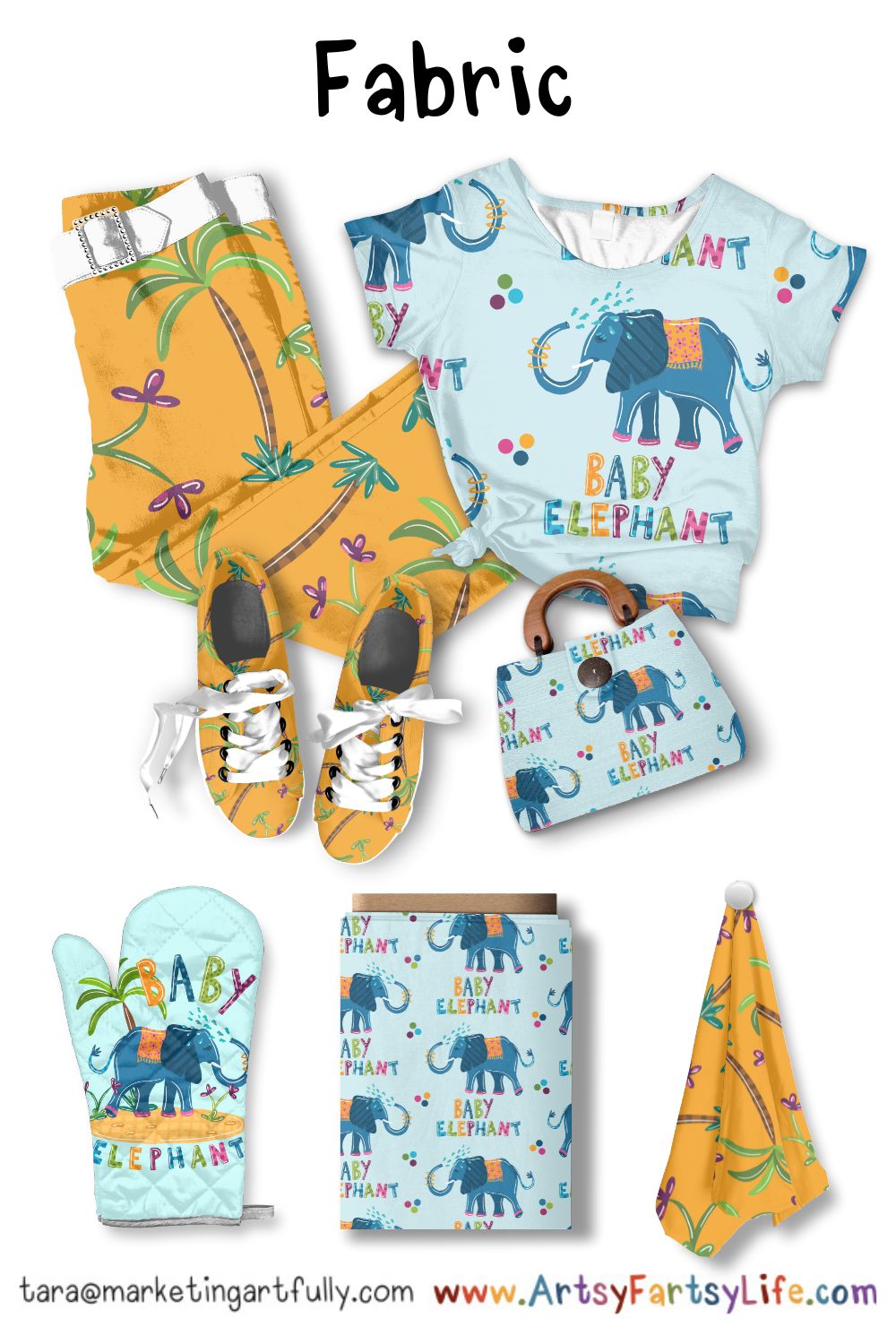 Baby Elephant Surface Design For Fabric
