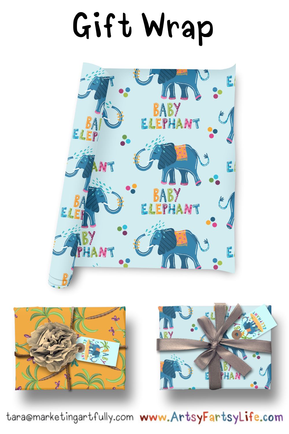 Baby Elephant Surface Design For Party Paper