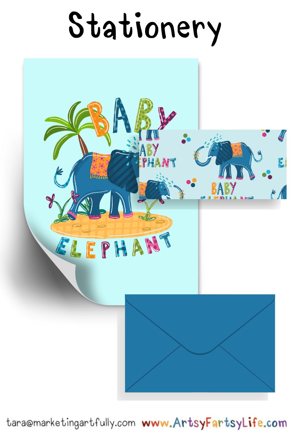 Baby Elephant Surface Design For Greeting Cards and Stationery