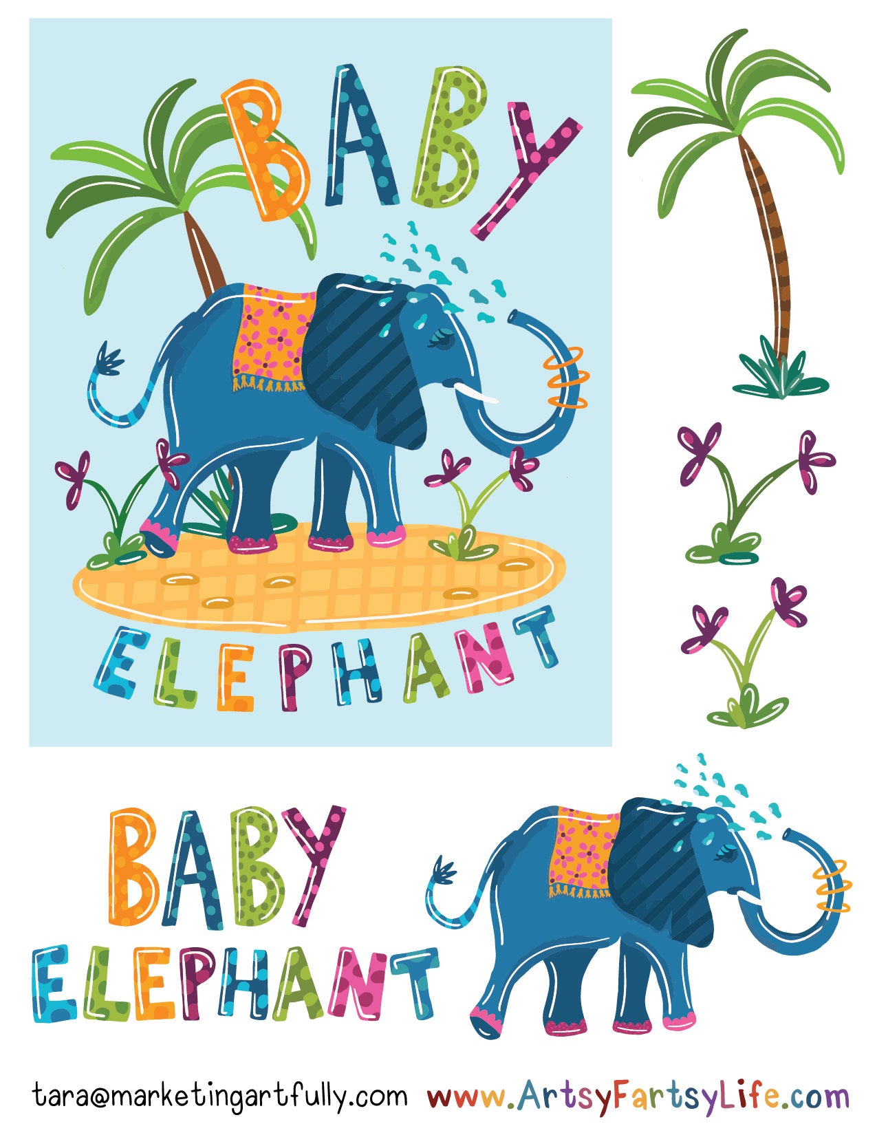 Baby Elephant Surface Design For Craft Supplies