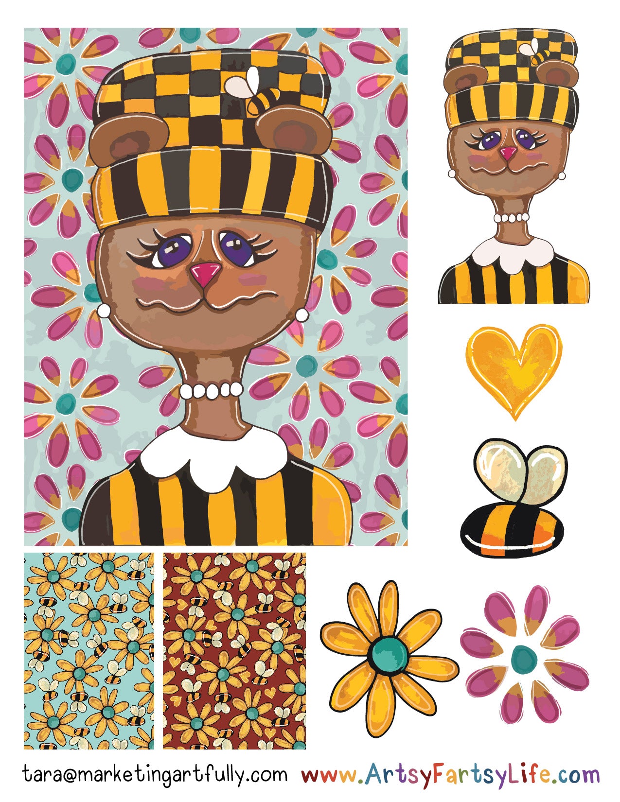 Lady Bee Bear Surface Design for Greeting Cards and Stationery