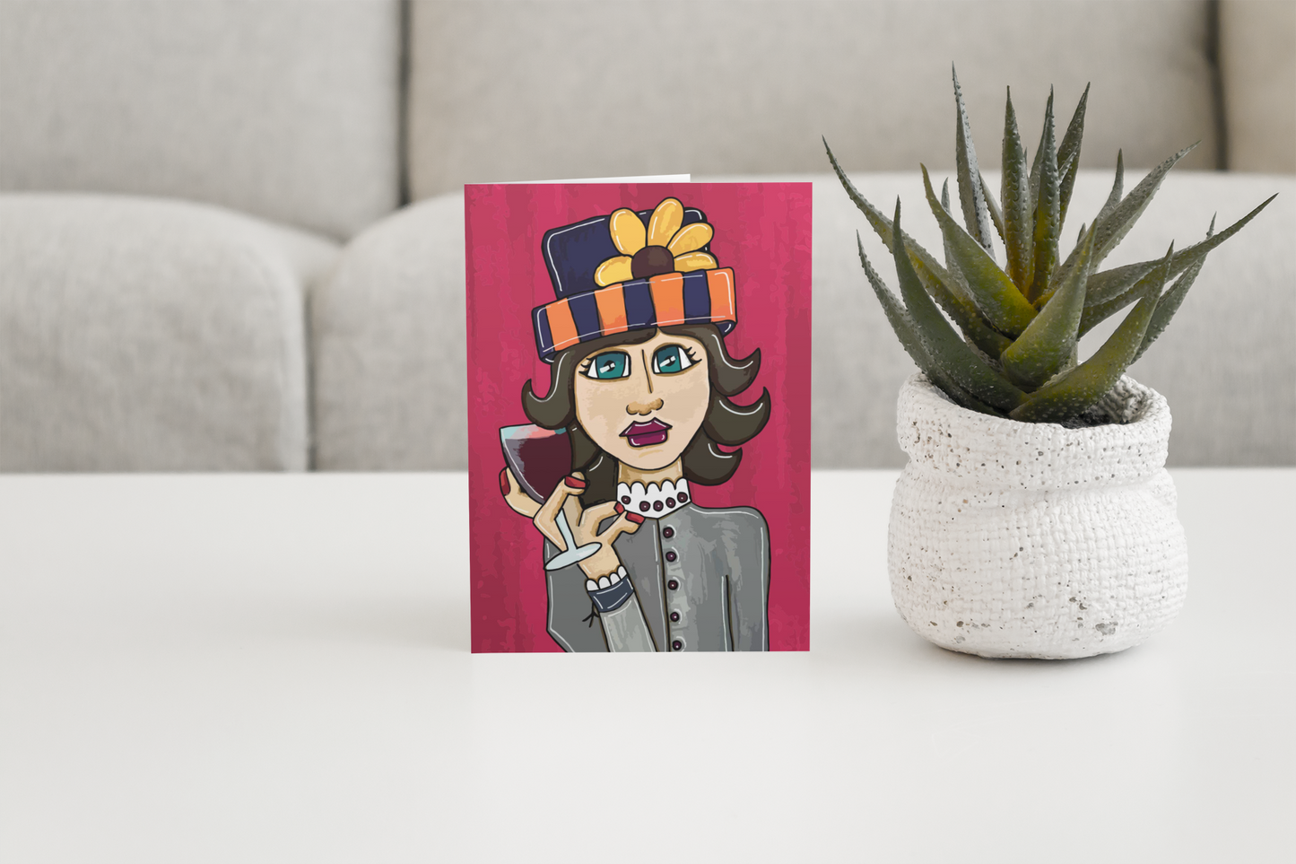 Wine Woman Surface Design For Greeting Cards