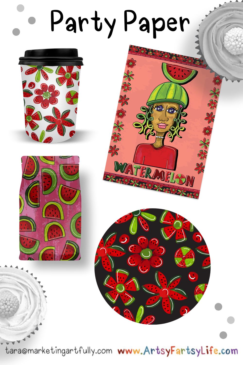 Watermelon Woman Surface Design For Party Paper and Gift Wrap