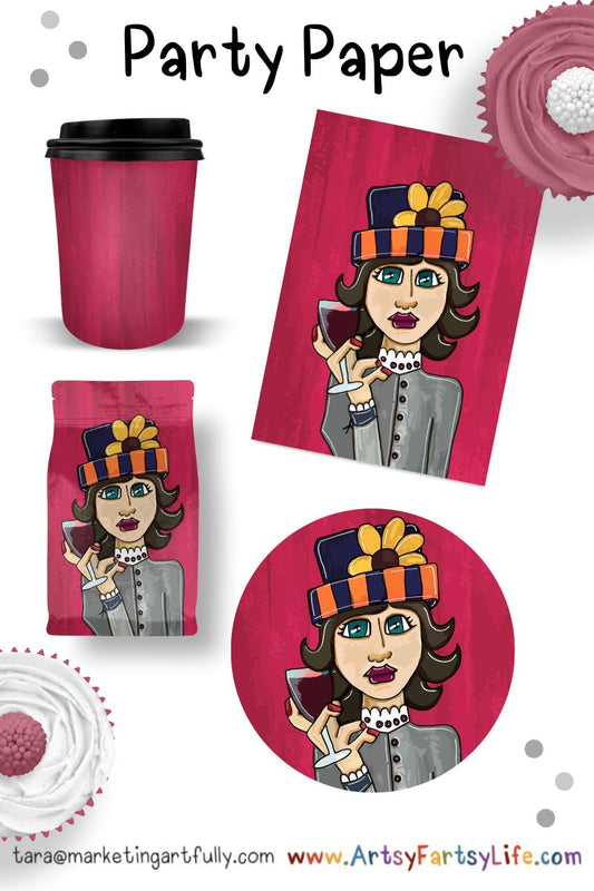 Wine Woman Surface Design For Party Paper