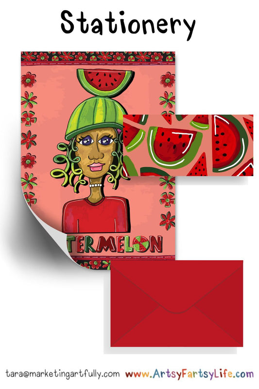Watermelon Woman Surface Design For Greeting Cards and Stationery