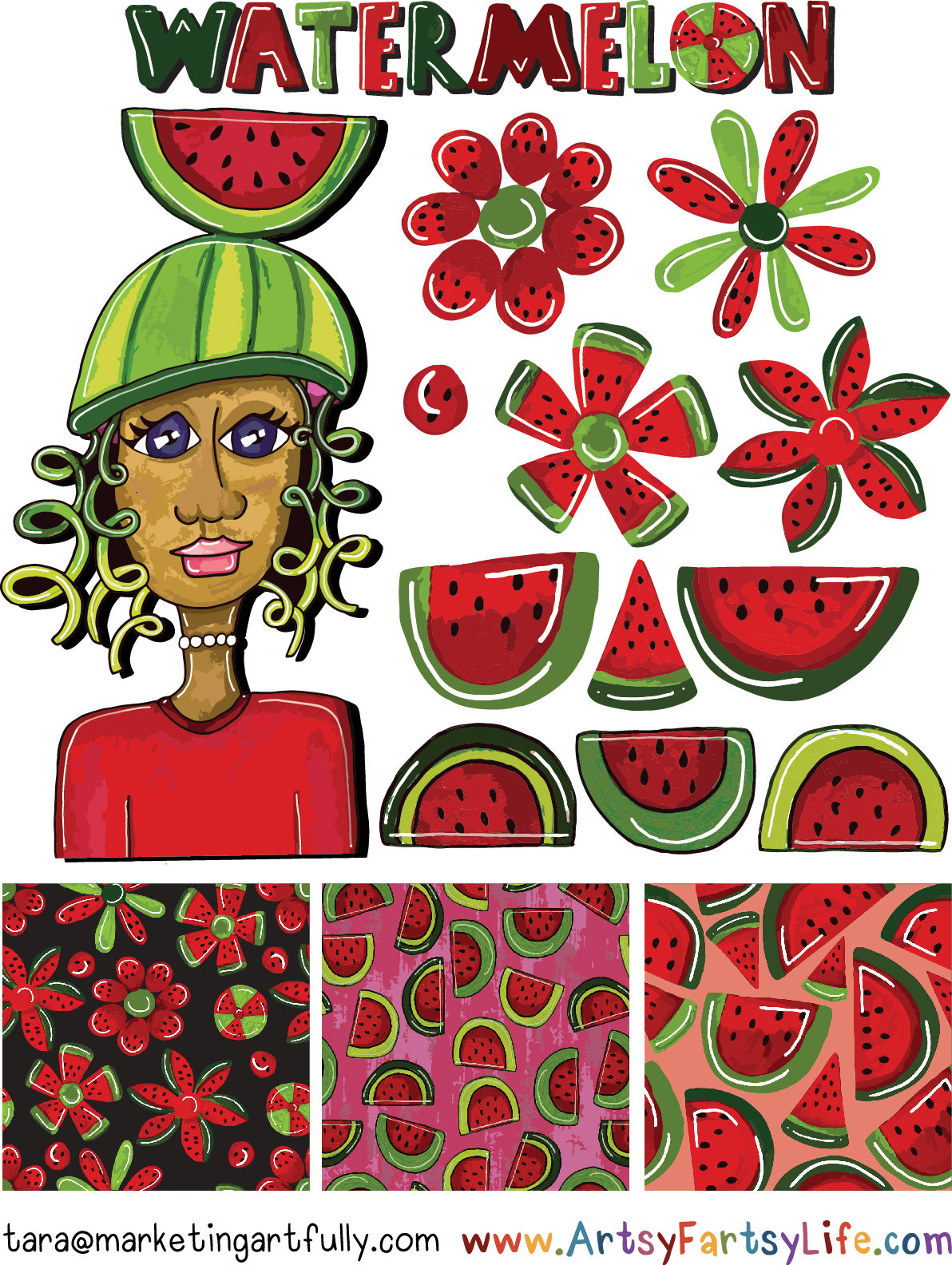 Watermelon Woman Surface Design For Party Paper and Gift Wrap